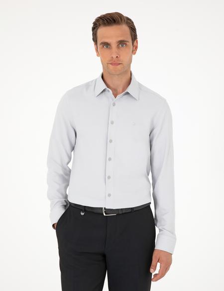Gri Armürlü Slim Fit Uzun Kollu Gömlek - 50294742027