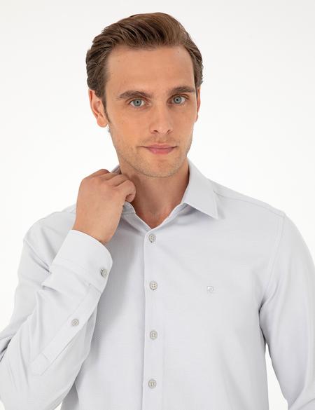 Gri Armürlü Slim Fit Uzun Kollu Gömlek - 50294742027