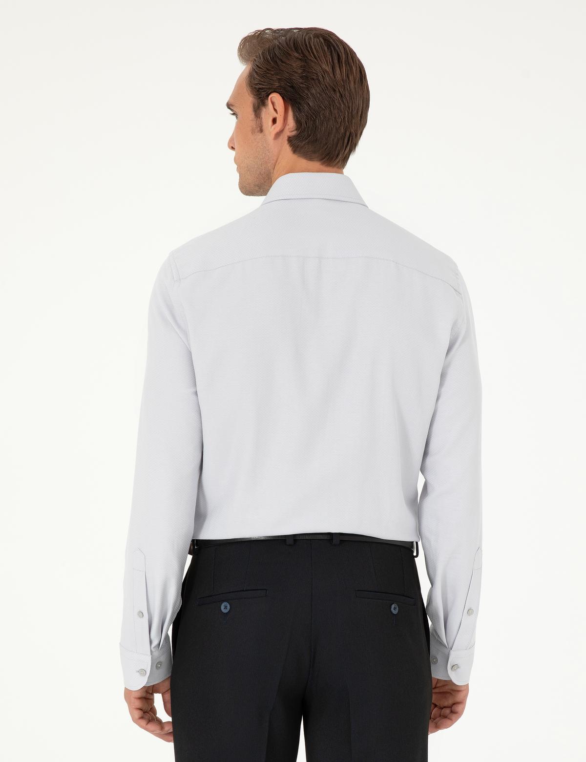 Gri Armürlü Slim Fit Uzun Kollu Gömlek - 50294742027