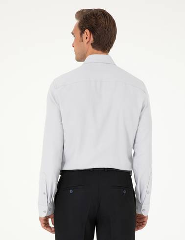 Gri Armürlü Slim Fit Uzun Kollu Gömlek