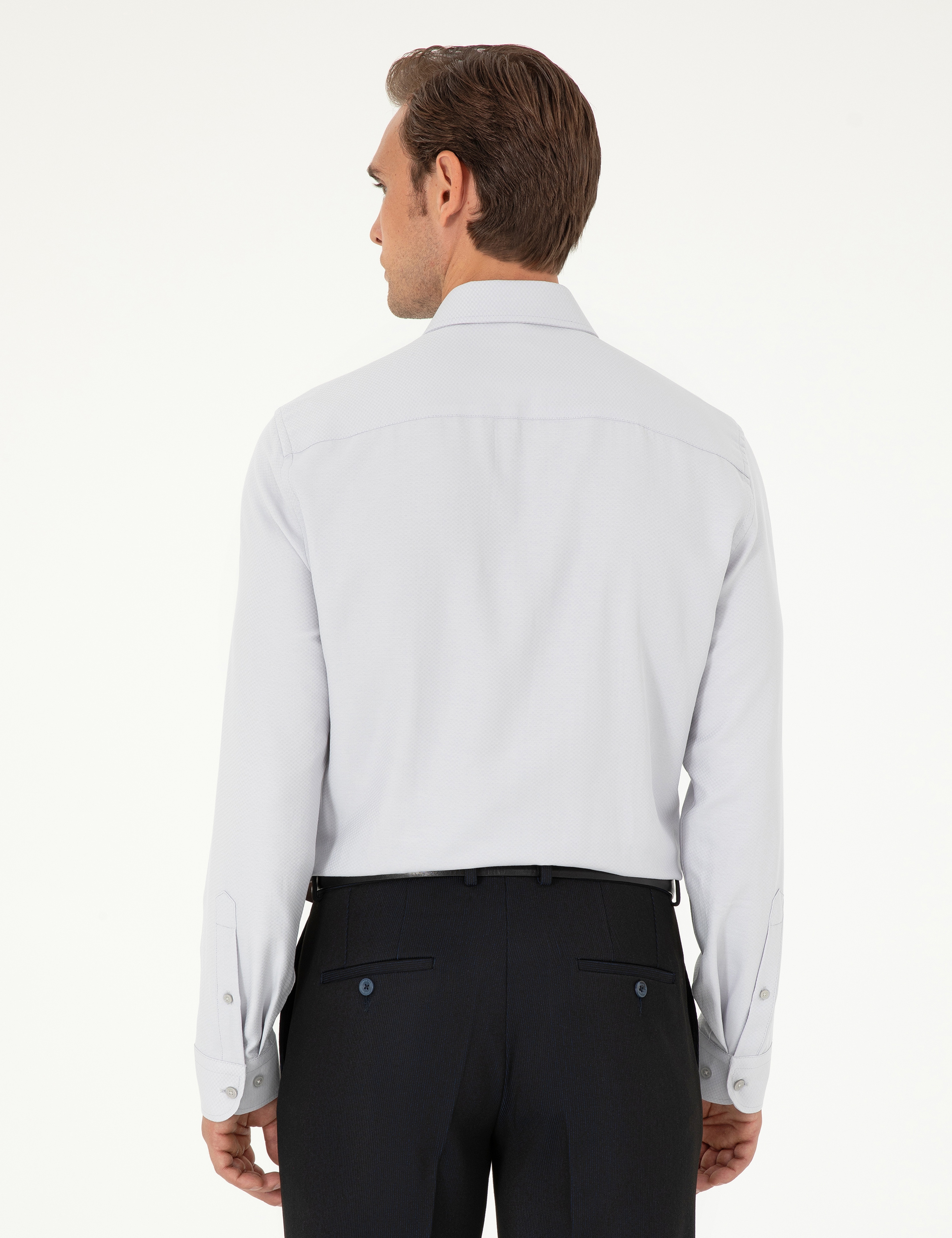 Gri Armürlü Slim Fit Uzun Kollu Gömlek