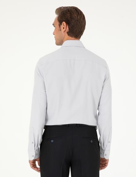 Gri Armürlü Slim Fit Uzun Kollu Gömlek - 50294742027