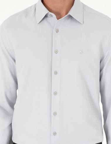 Gri Armürlü Slim Fit Uzun Kollu Gömlek