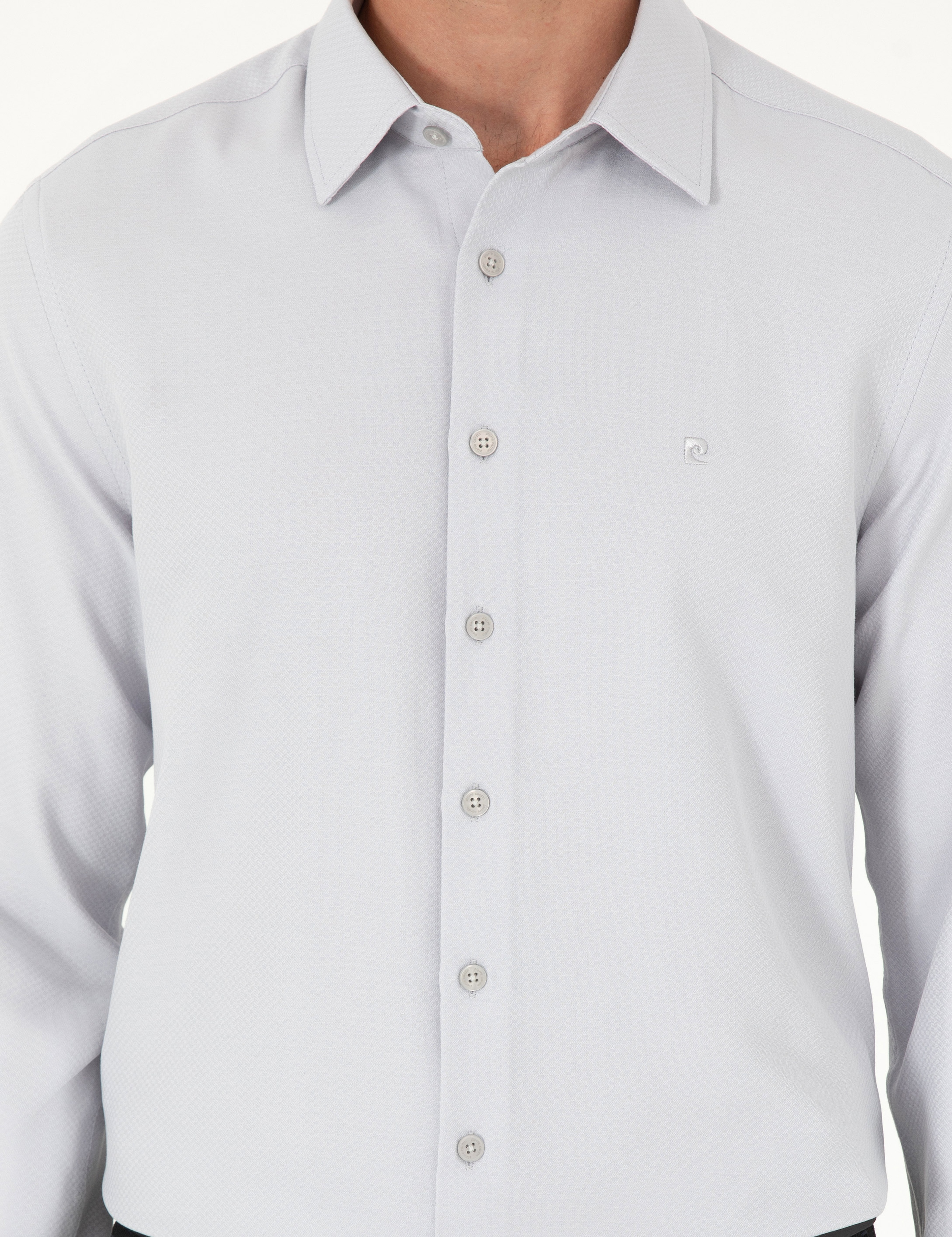 Gri Armürlü Slim Fit Uzun Kollu Gömlek - Image 6
