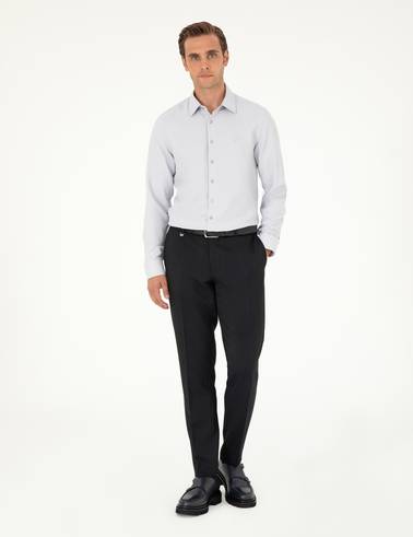 Gri Armürlü Slim Fit Uzun Kollu Gömlek
