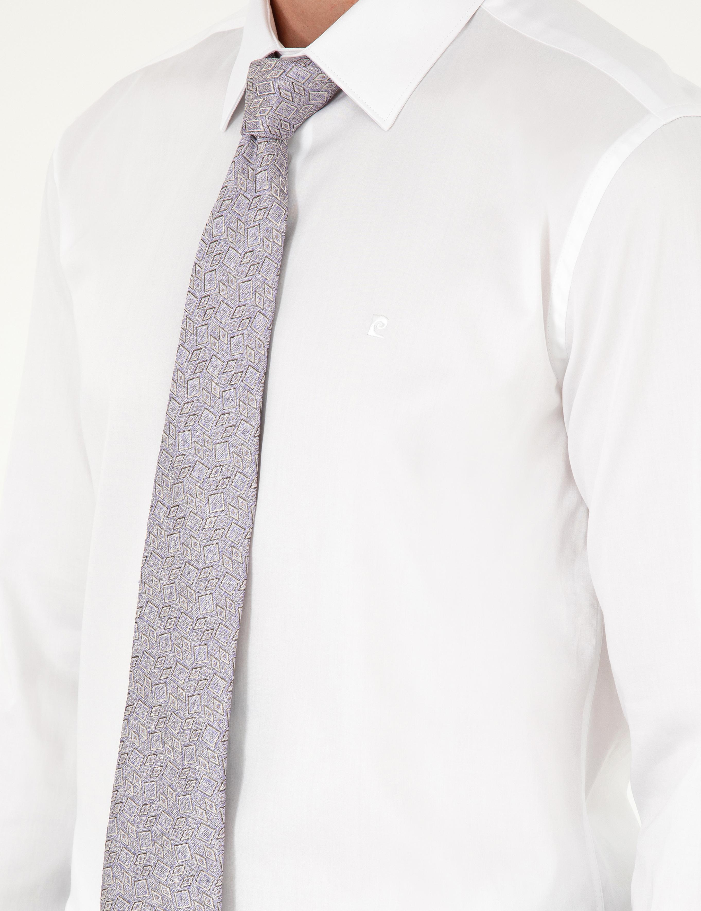 Beyaz Parlak Saten Slim Fit Uzun Kollu Basic Gömlek