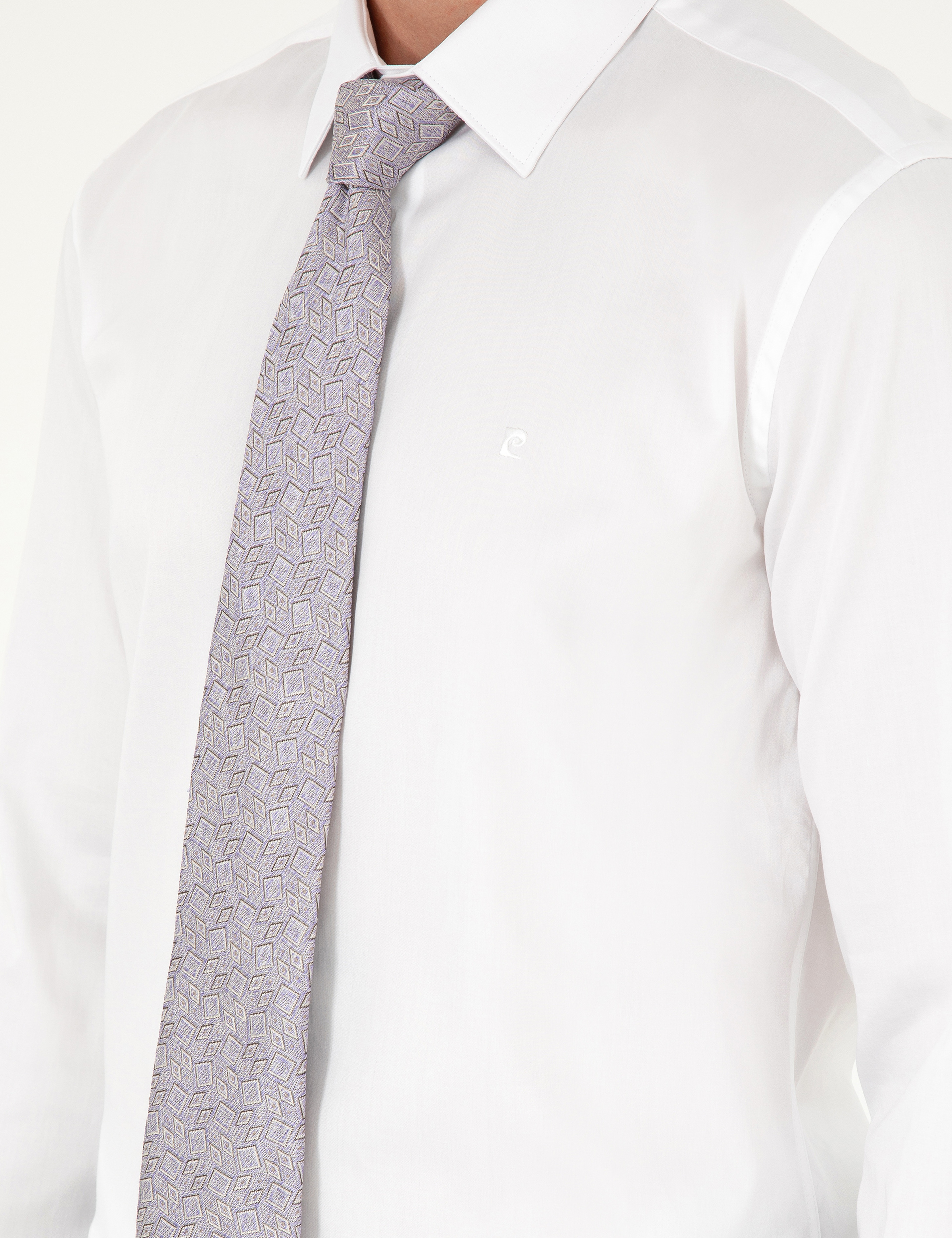 Beyaz %100 Pamuk Parlak Saten Slim Fit Uzun Kollu Basic Gömlek - Image 7