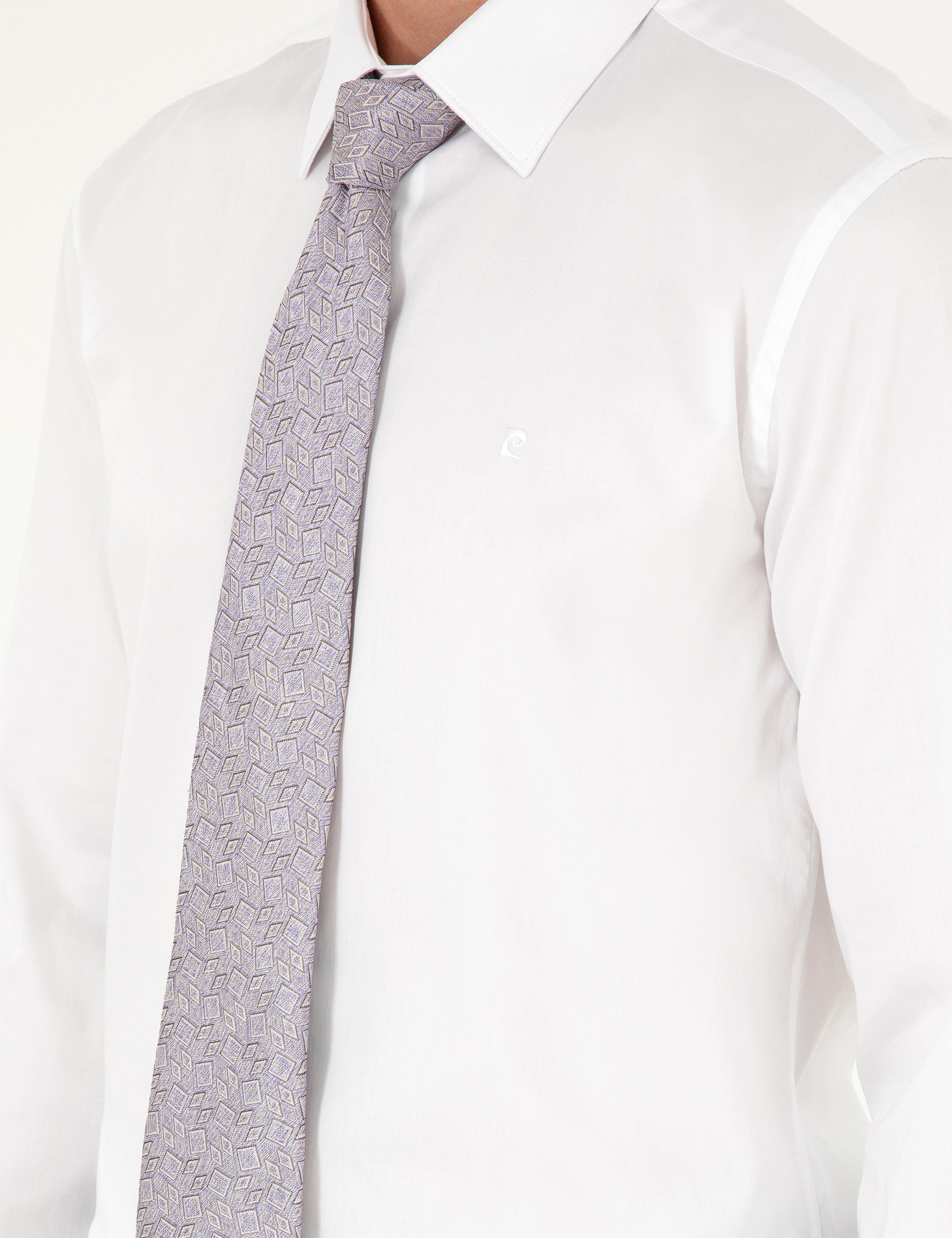Beyaz %100 Pamuk Parlak Saten Slim Fit Uzun Kollu Basic Gömlek