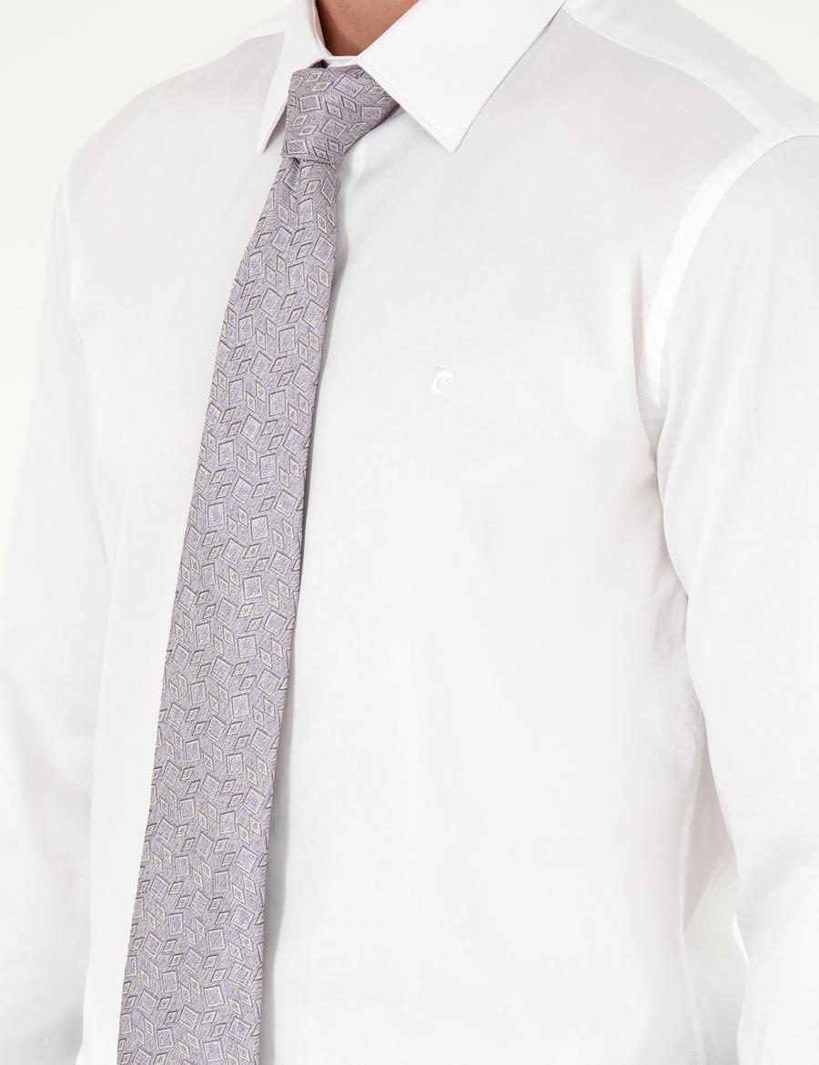 Beyaz Parlak Saten Slim Fit Uzun Kollu Basic Gömlek