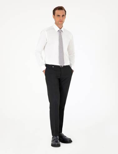 Beyaz %100 Pamuk Parlak Saten Slim Fit Uzun Kollu Basic Gömlek