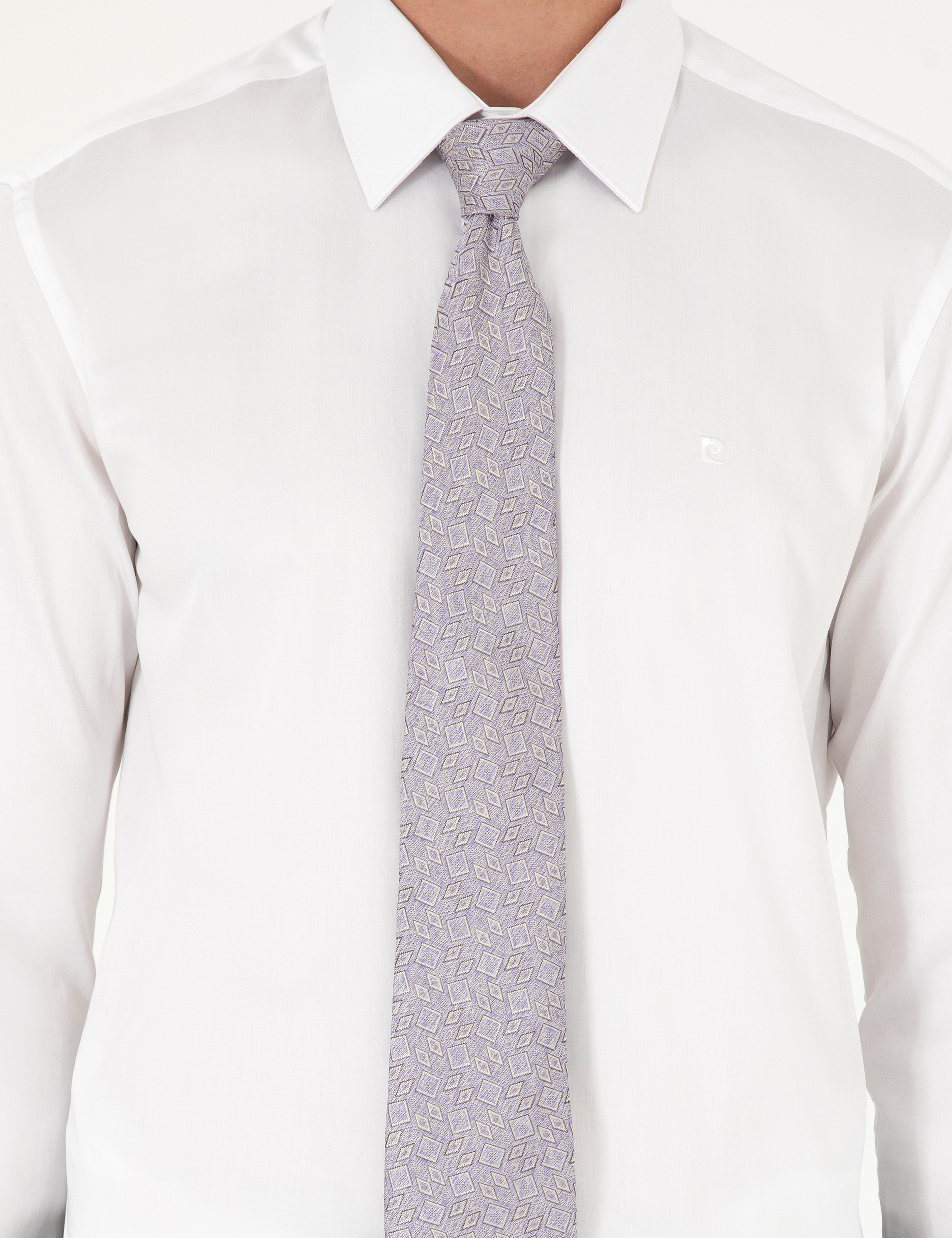 Beyaz %100 Pamuk Parlak Saten Slim Fit Uzun Kollu Basic Gömlek