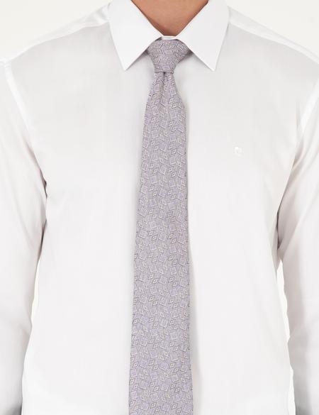 Beyaz Parlak Saten Slim Fit Uzun Kollu Basic Gömlek - 50292520015