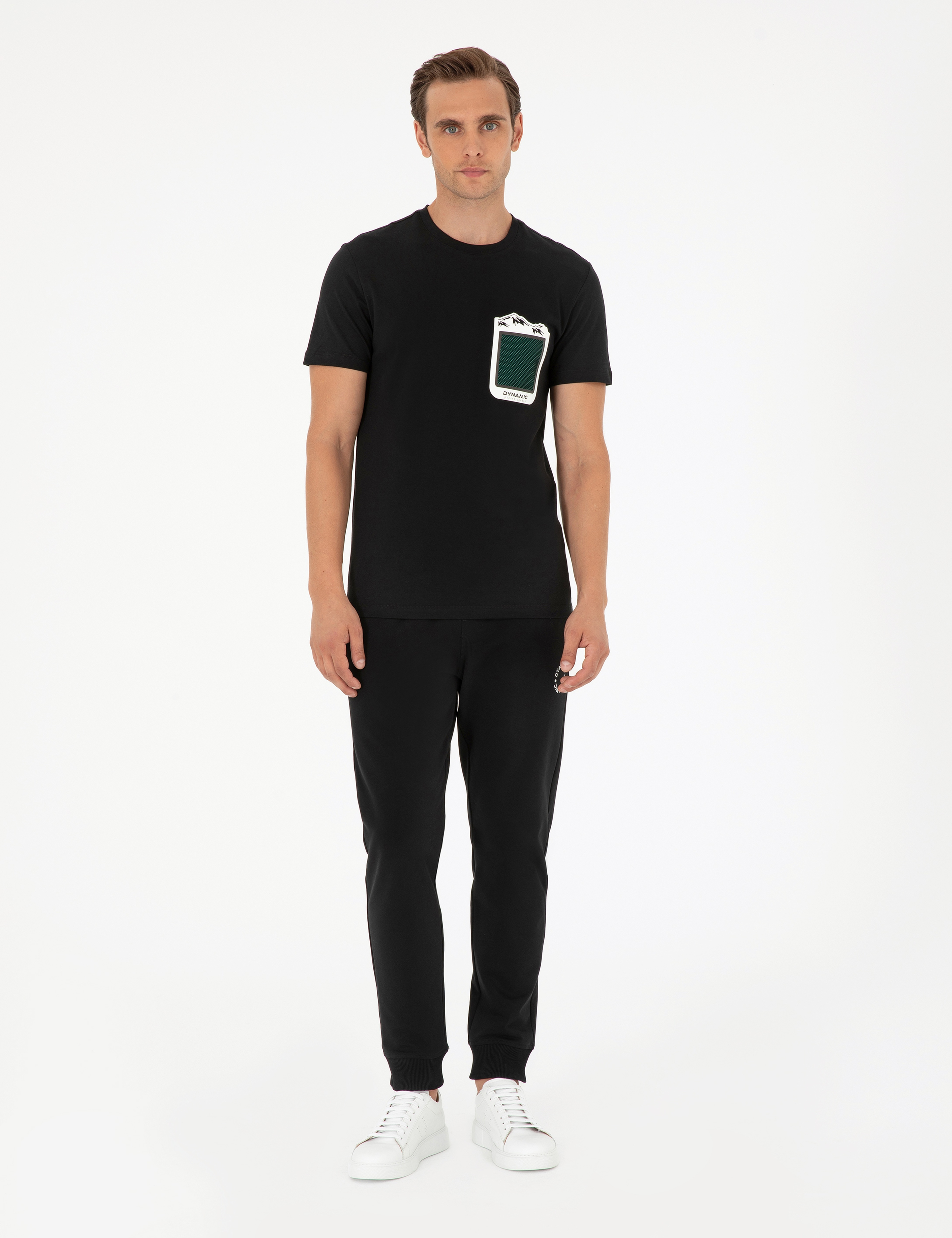 Siyah Slim Fit %100 Pamuk Bisiklet Yaka Tişört - Image 4