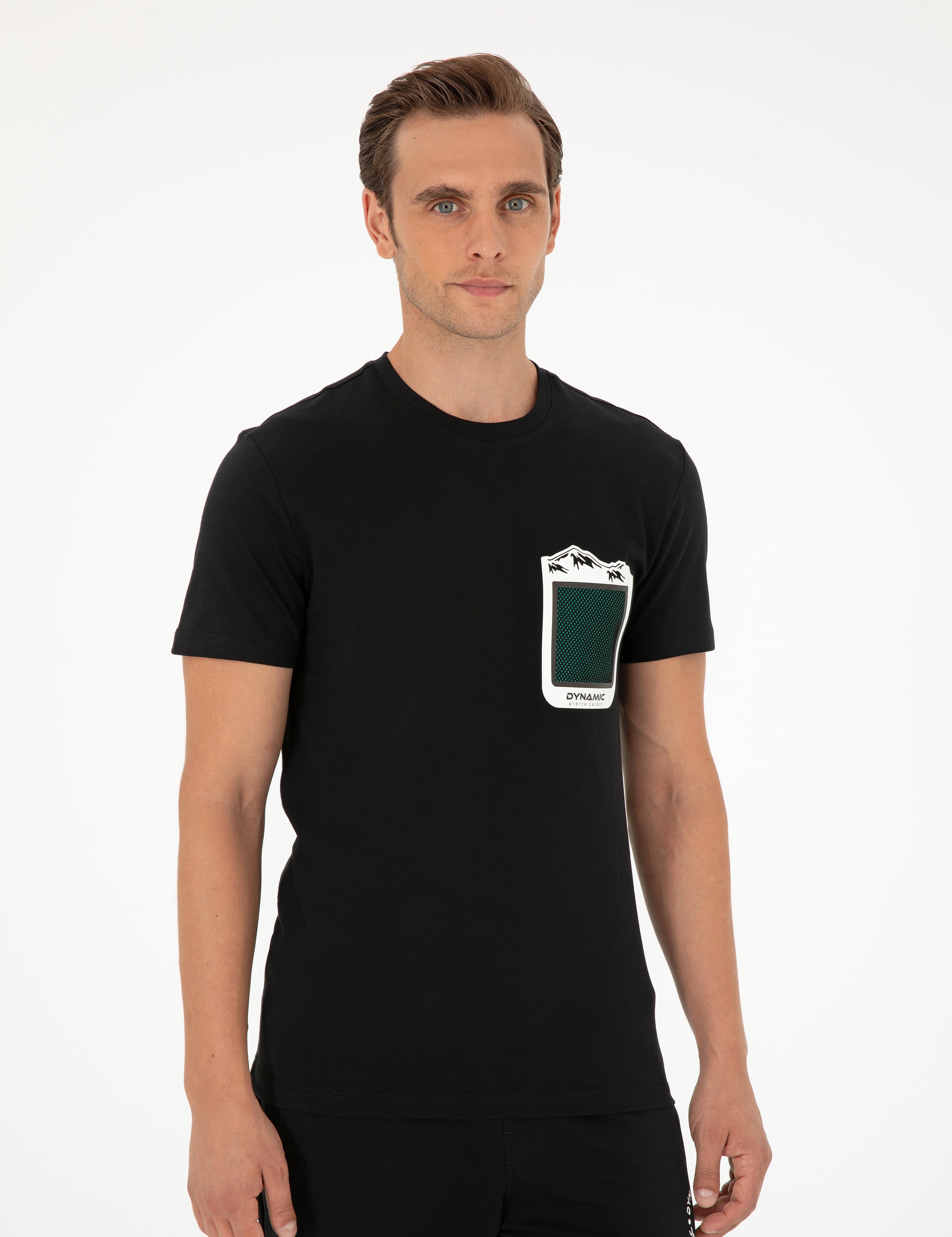 Siyah Slim Fit %100 Pamuk Bisiklet Yaka Tişört - Image 3