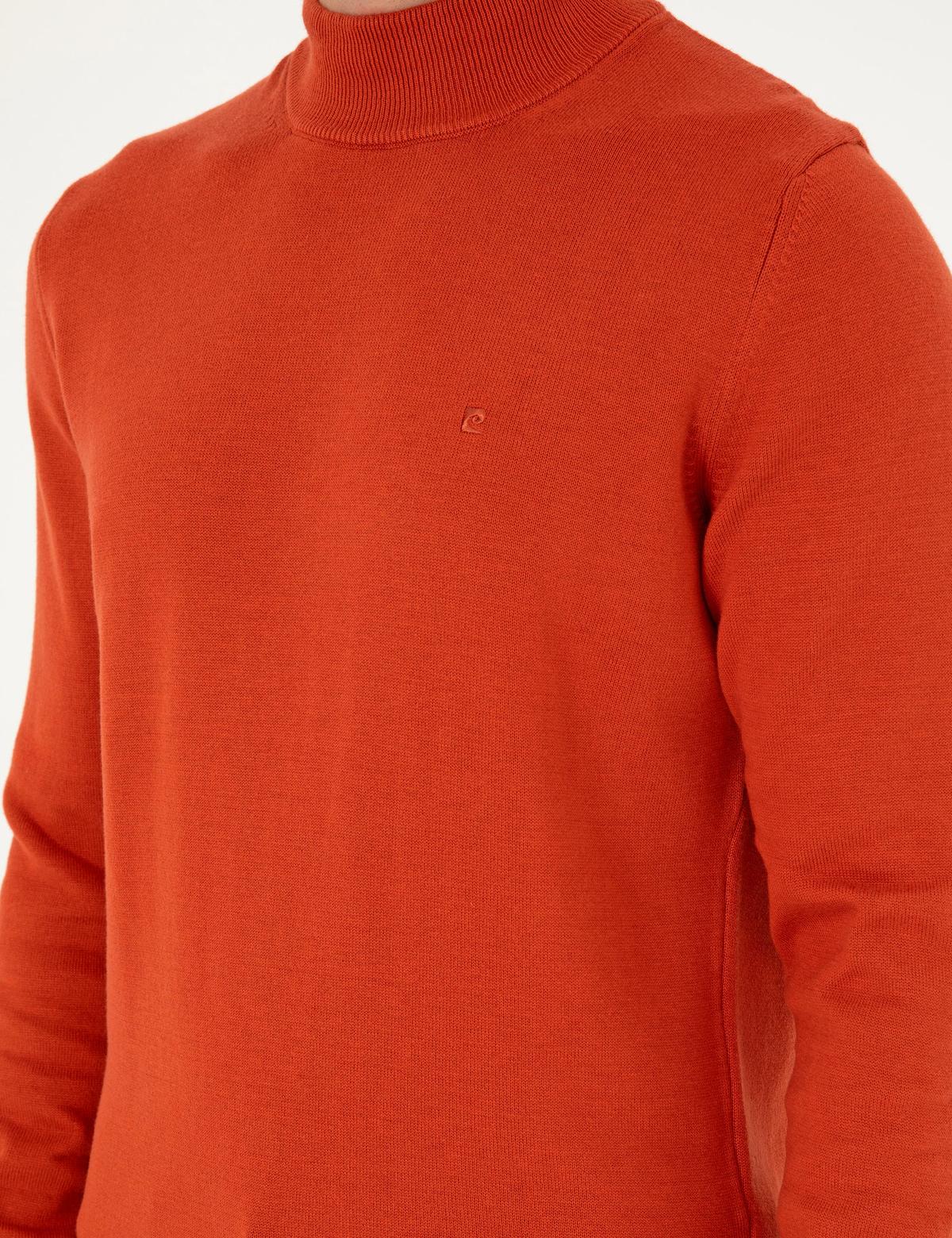 Turuncu Slim Fit Yarım Balıkçı Yaka Basic Triko Kazak - 50296548034