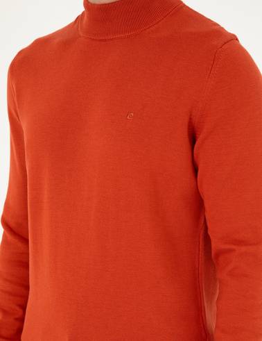 Turuncu Slim Fit Yarım Balıkçı Yaka Basic Triko Kazak