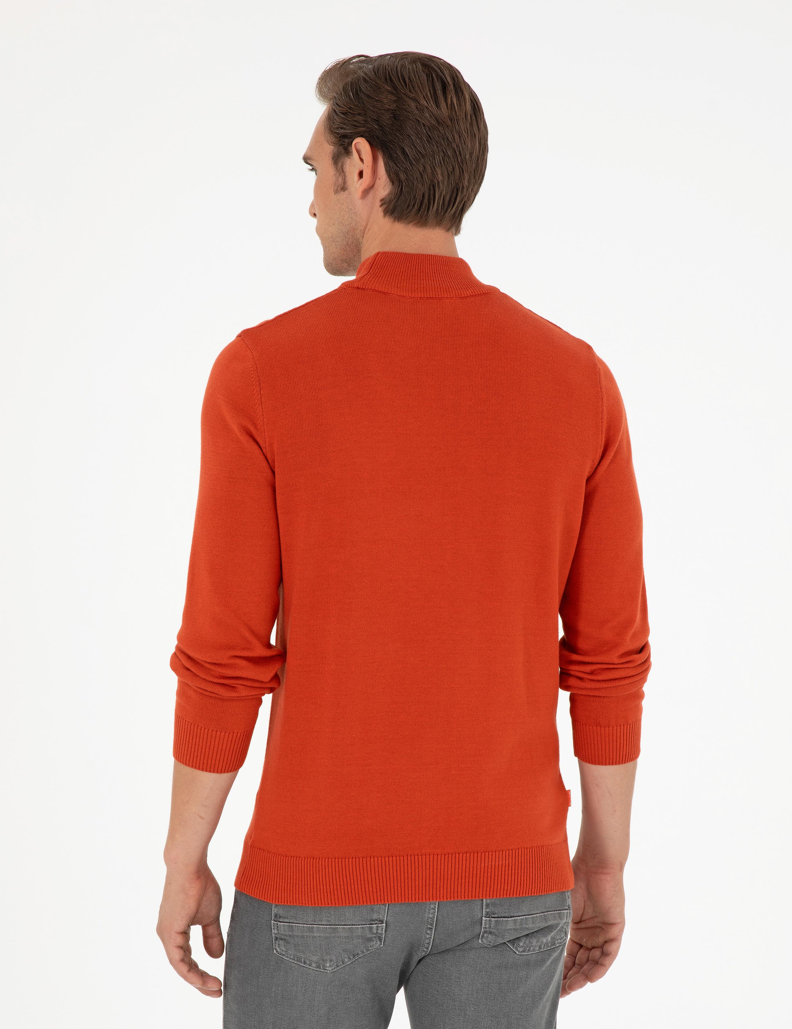 Turuncu Slim Fit Yarım Balıkçı Yaka Basic Triko Kazak
