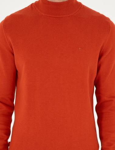 Turuncu Slim Fit Yarım Balıkçı Yaka Basic Triko Kazak