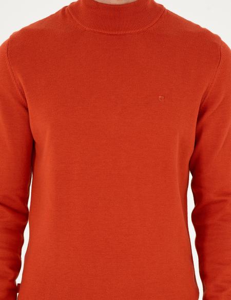 Turuncu Slim Fit Yarım Balıkçı Yaka Basic Triko Kazak - 50296548034