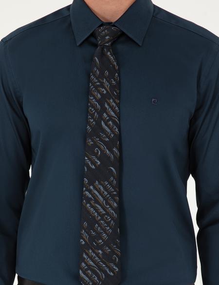 Lacivert Parlak Saten Slim Fit Uzun Kollu Basic Gömlek - 50292520042