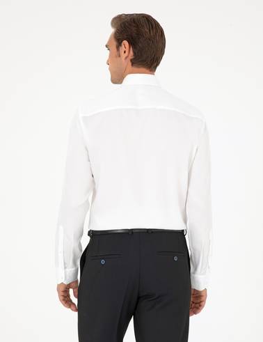 Beyaz Non İron Kolay Ütülenebilir Slim Fit Uzun Kollu Basic Gömlek