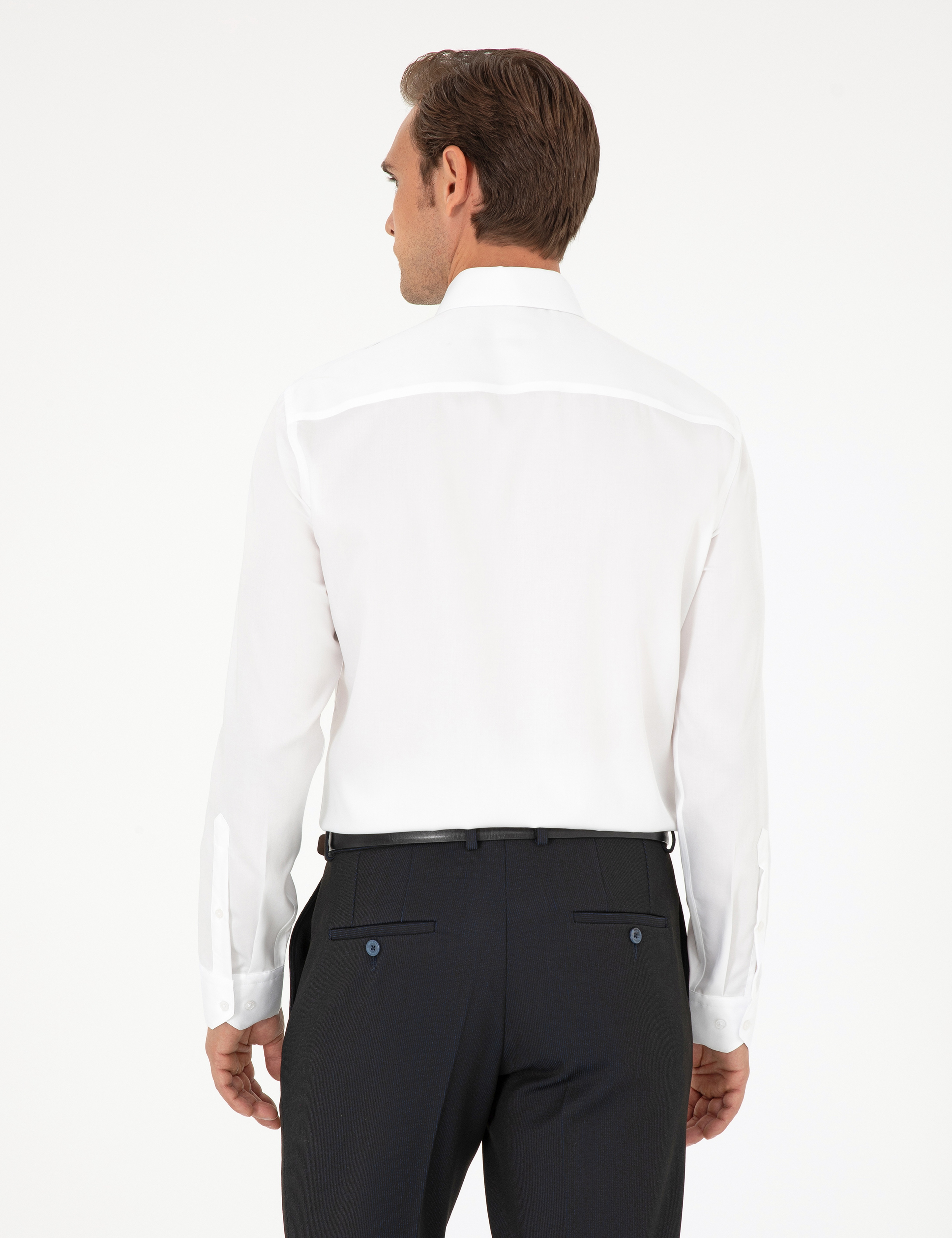 Beyaz Non İron Kolay Ütülenebilir Slim Fit Uzun Kollu Basic Gömlek - Image 5