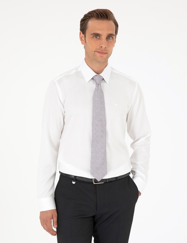 Beyaz Non İron Kolay Ütülenebilir Slim Fit Uzun Kollu Basic Gömlek