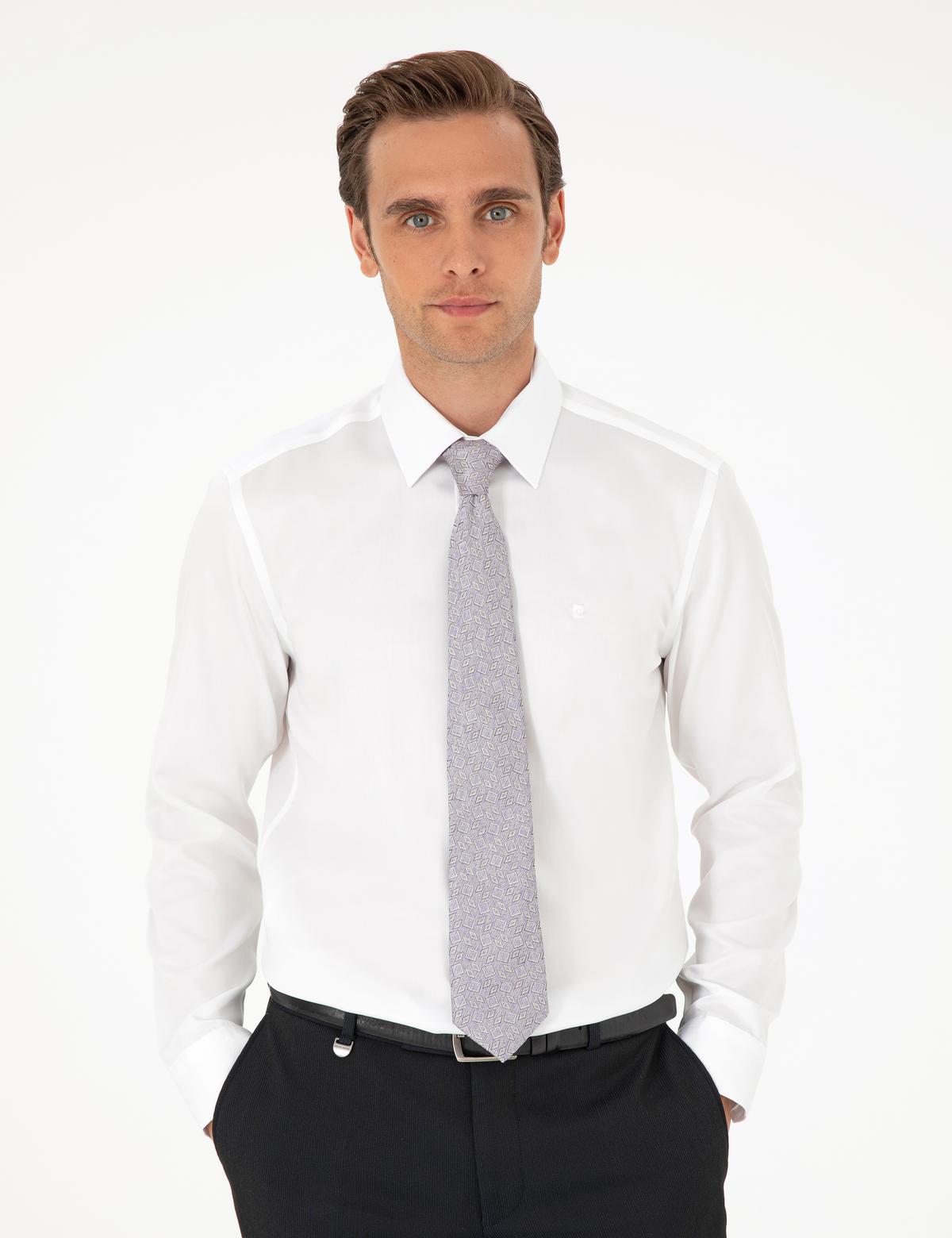 Beyaz Non İron Kolay Ütülenebilir Slim Fit Uzun Kollu Basic Gömlek - 50292535006