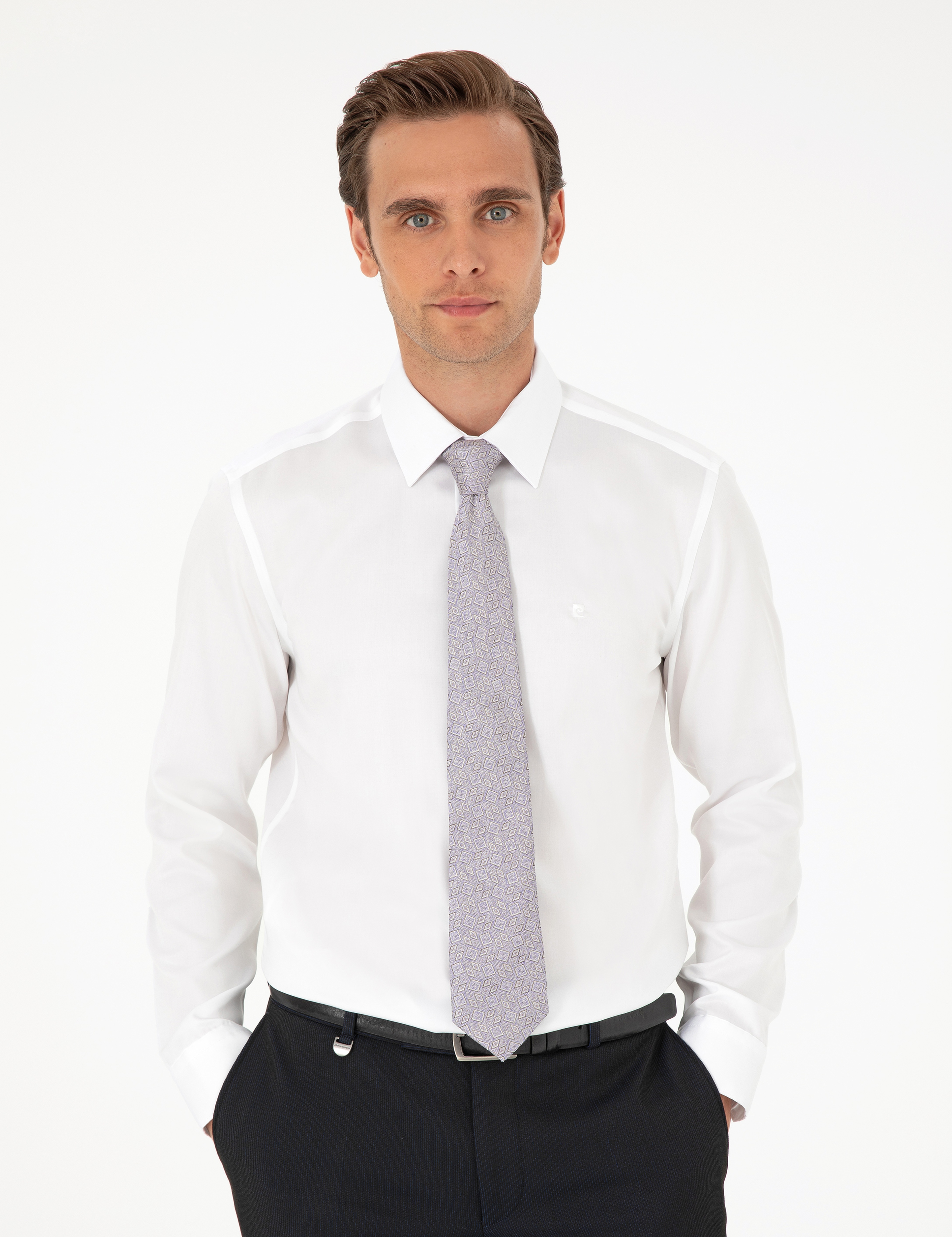 Beyaz Non İron Kolay Ütülenebilir Slim Fit Uzun Kollu Basic Gömlek - Image 3
