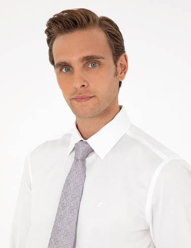 Beyaz Non İron Kolay Ütülenebilir Slim Fit Uzun Kollu Basic Gömlek