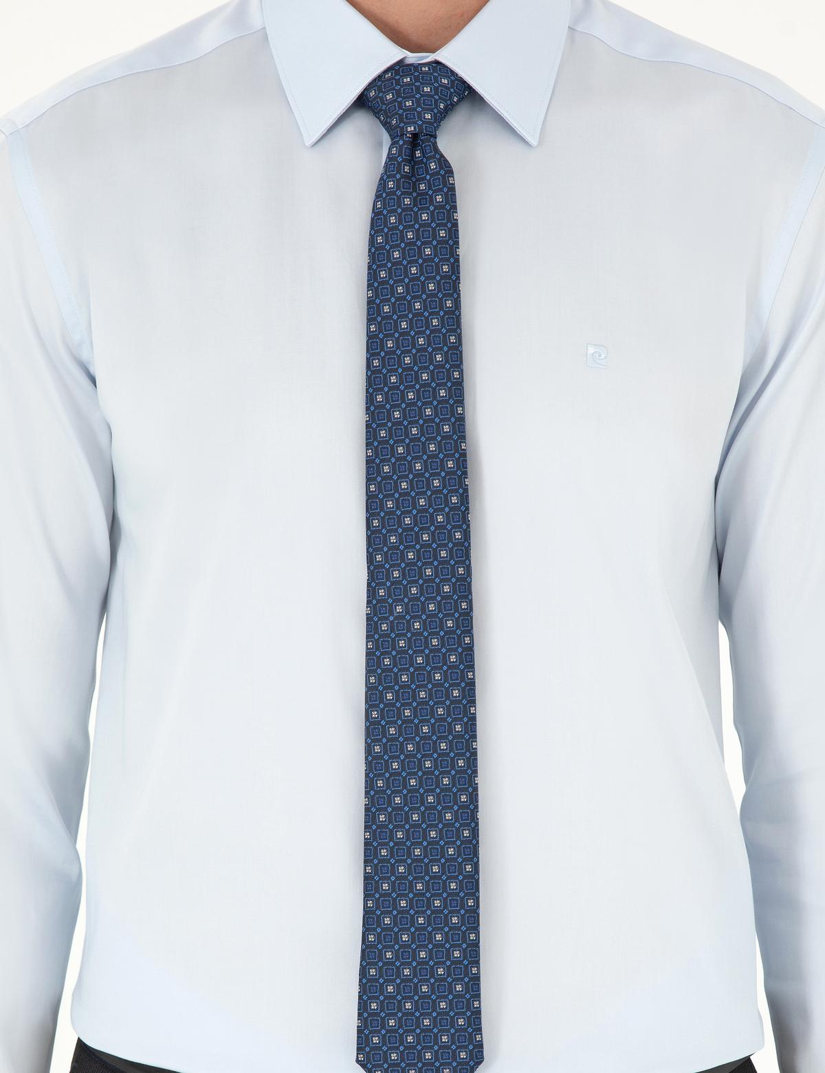 Açık Mavi Parlak Saten Slim Fit Uzun Kollu Basic Gömlek - 50292520006