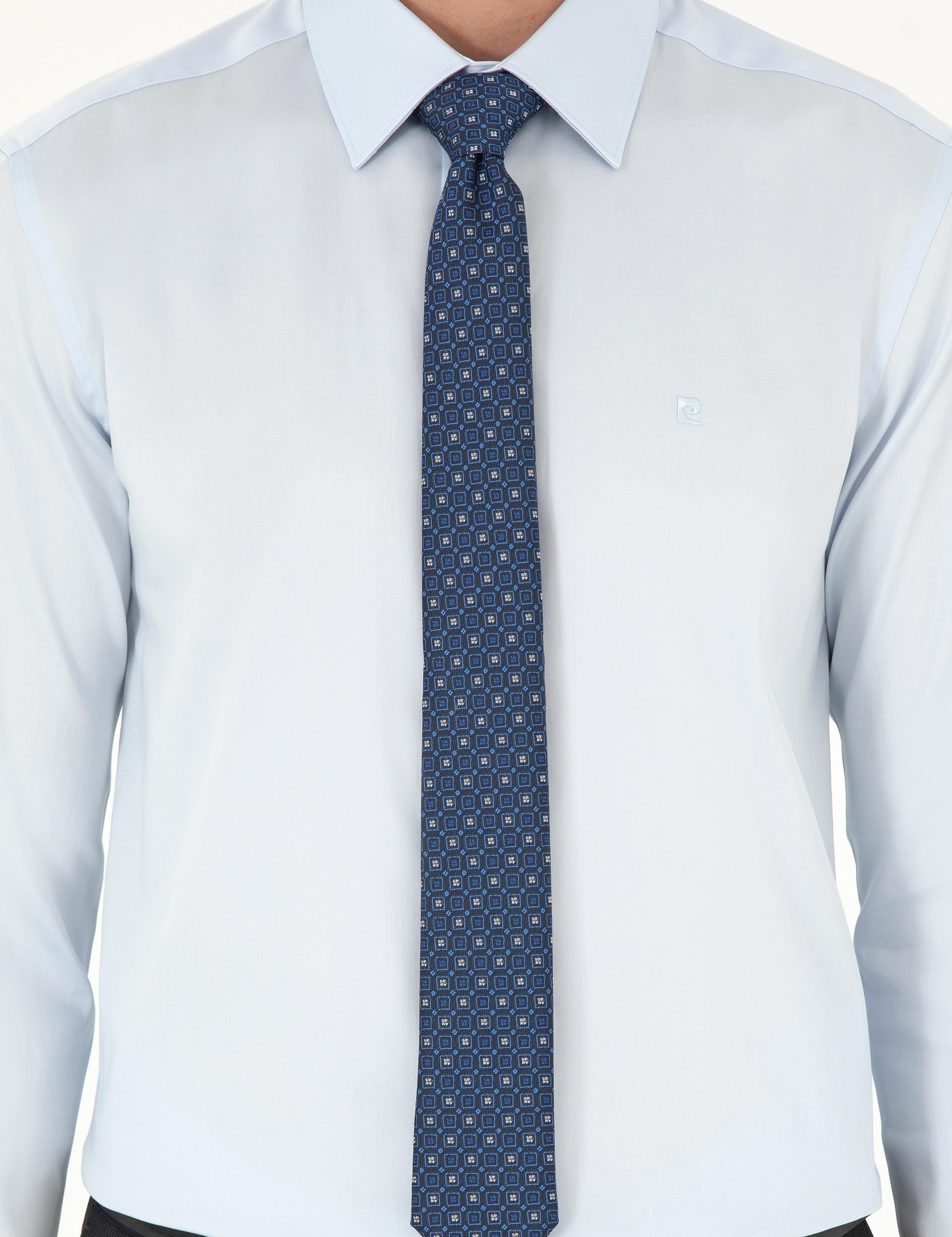 Açık Mavi Parlak Saten Slim Fit Uzun Kollu Basic Gömlek