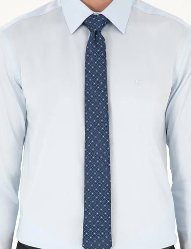 Açık Mavi %100 Pamuk Parlak Saten Slim Fit Uzun Kollu Basic Gömlek