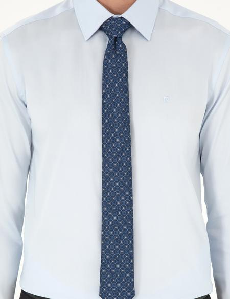 Açık Mavi Parlak Saten Slim Fit Uzun Kollu Basic Gömlek - 50292520006