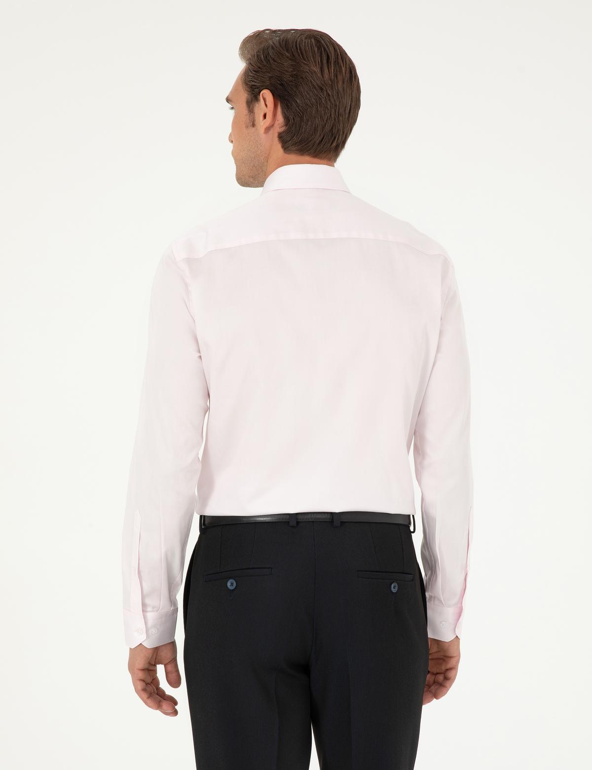 Açık Pembe Parlak Saten Slim Fit Uzun Kollu Basic Gömlek - 50292520072