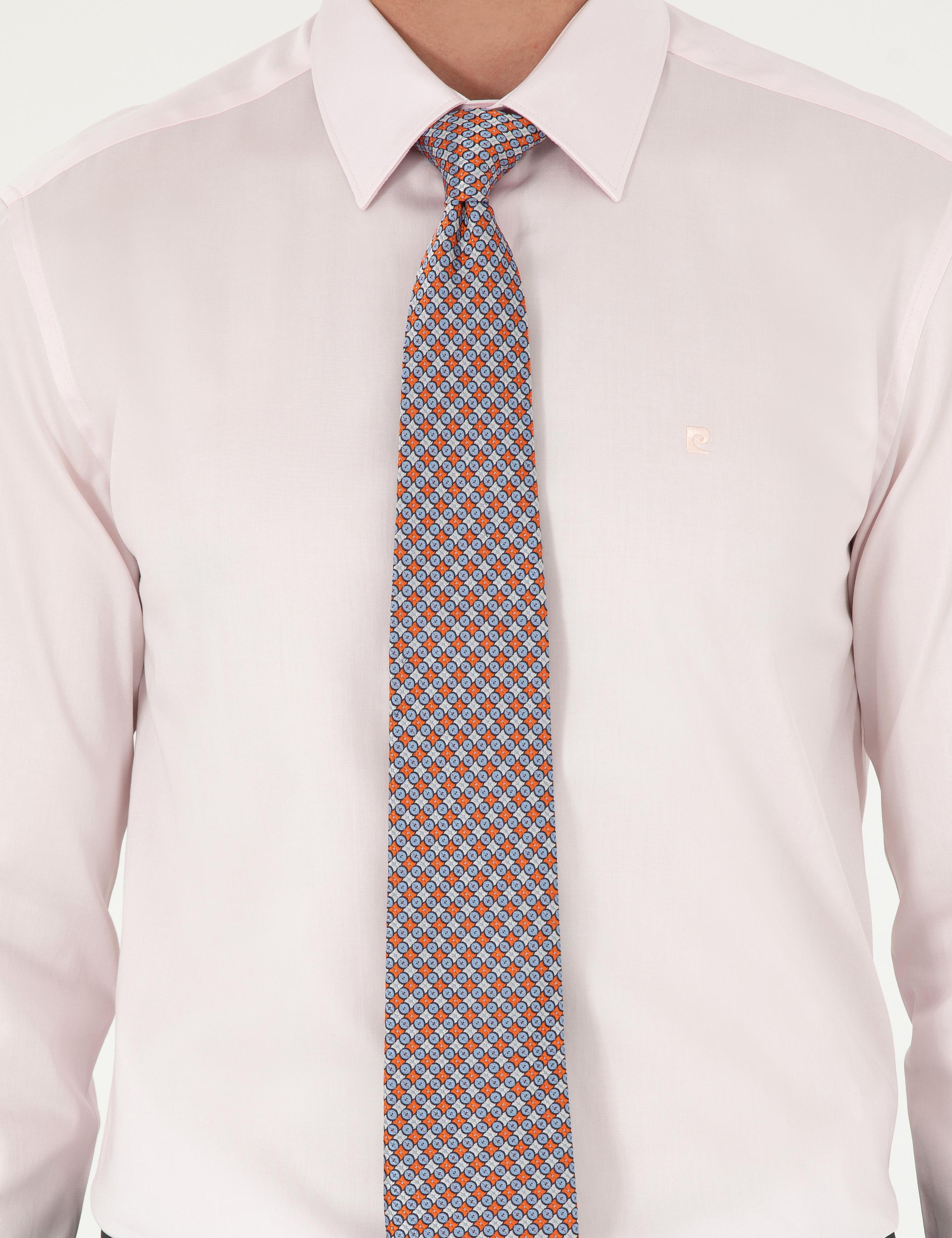 Açık Pembe Parlak Saten Slim Fit Uzun Kollu Basic Gömlek