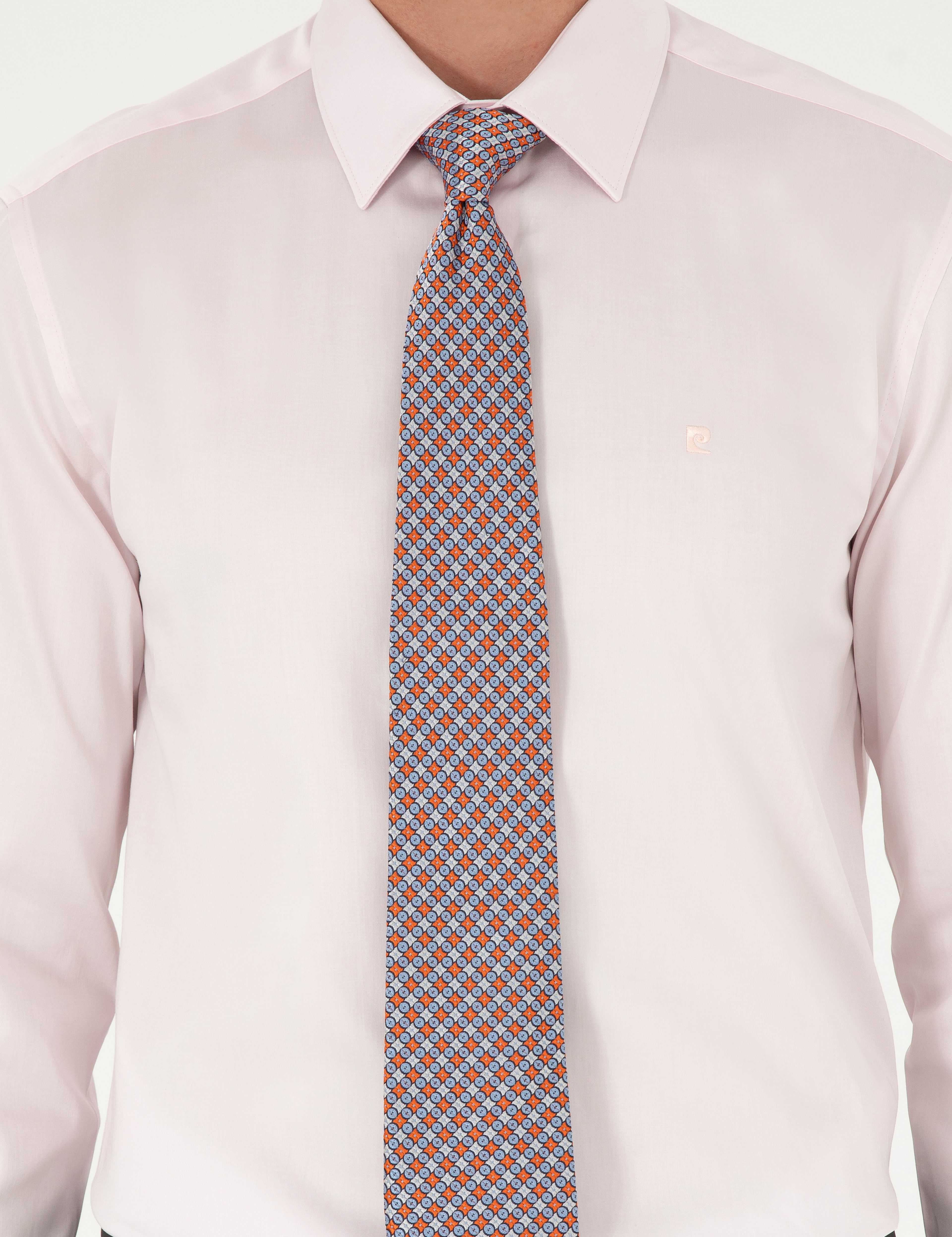 Açık Pembe %100 Pamuk Parlak Saten Slim Fit Uzun Kollu Basic Gömlek