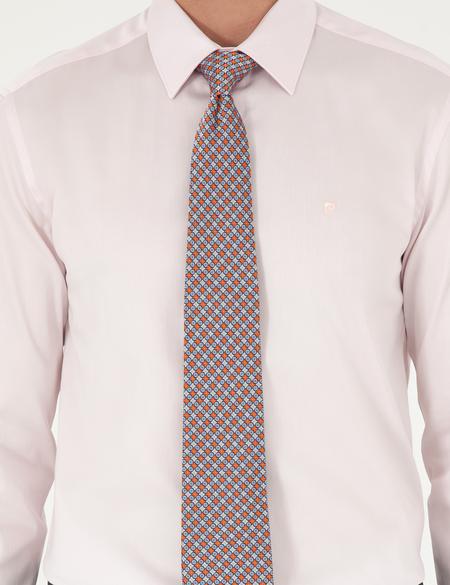 Açık Pembe Parlak Saten Slim Fit Uzun Kollu Basic Gömlek - 50292520072