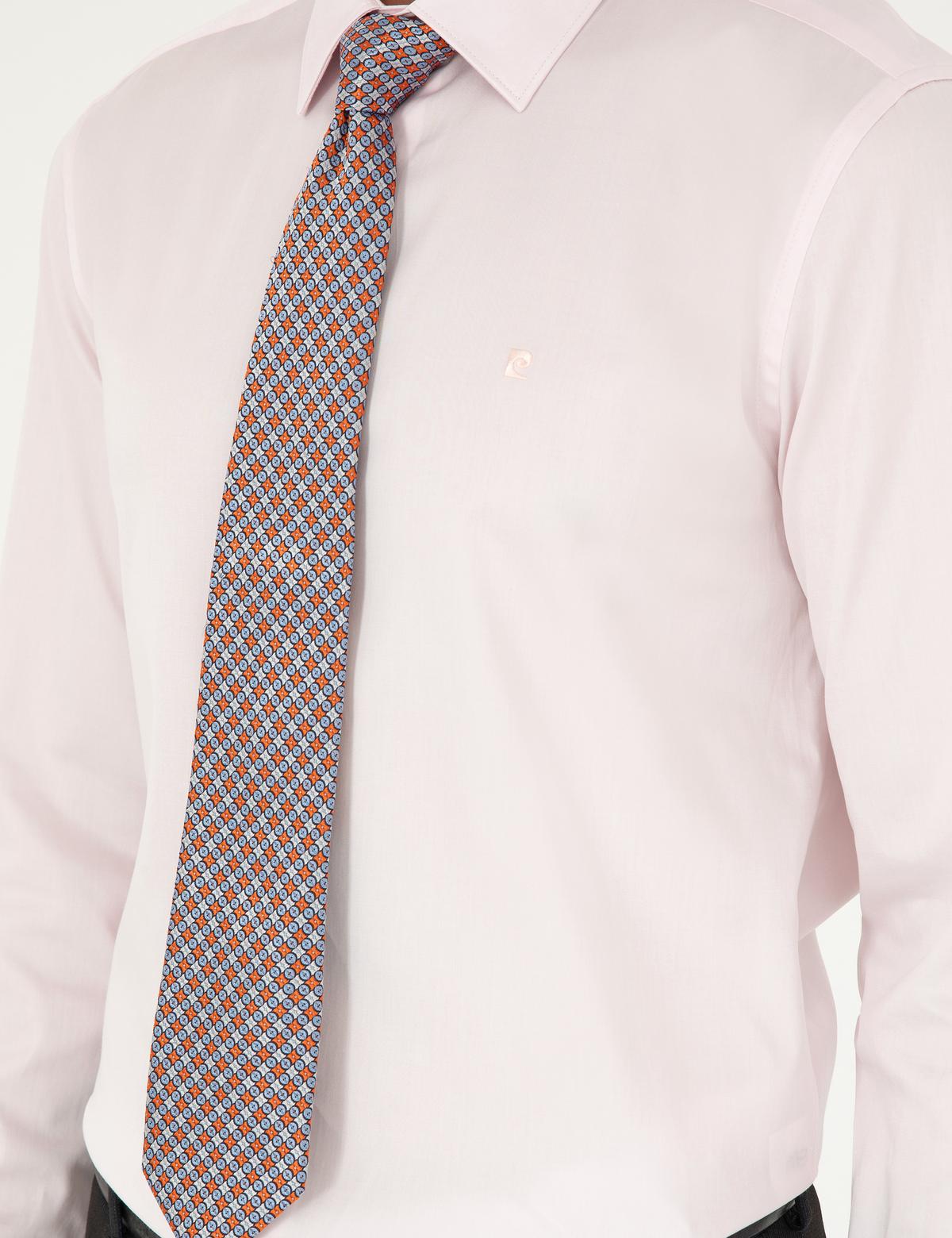 Açık Pembe Parlak Saten Slim Fit Uzun Kollu Basic Gömlek - 50292520072