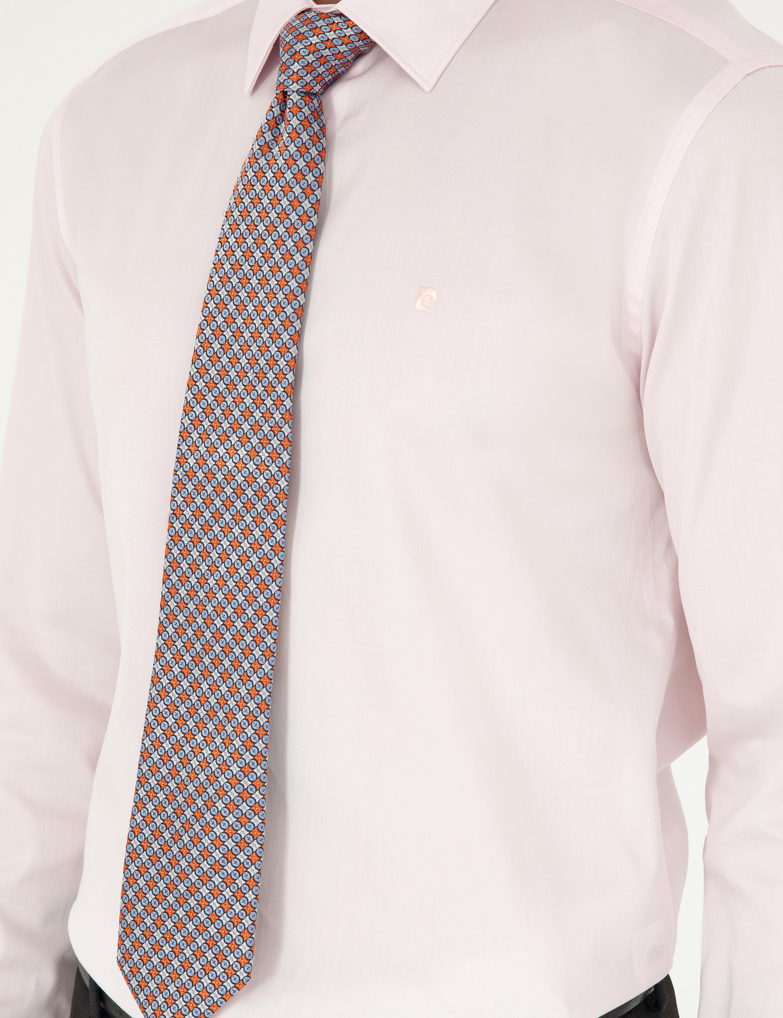 Açık Pembe Parlak Saten Slim Fit Uzun Kollu Basic Gömlek