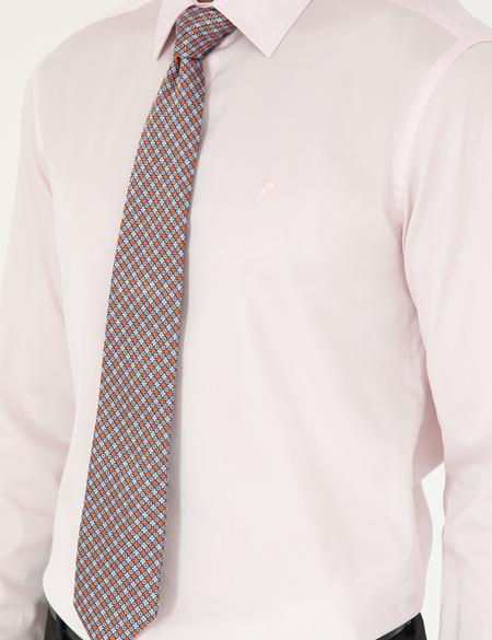 Açık Pembe Parlak Saten Slim Fit Uzun Kollu Basic Gömlek - 50292520072