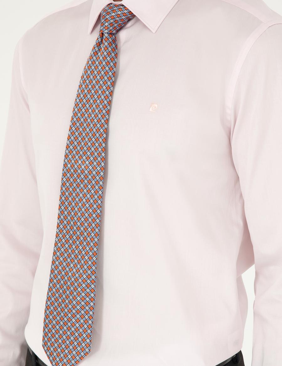 Açık Pembe Parlak Saten Slim Fit Uzun Kollu Basic Gömlek