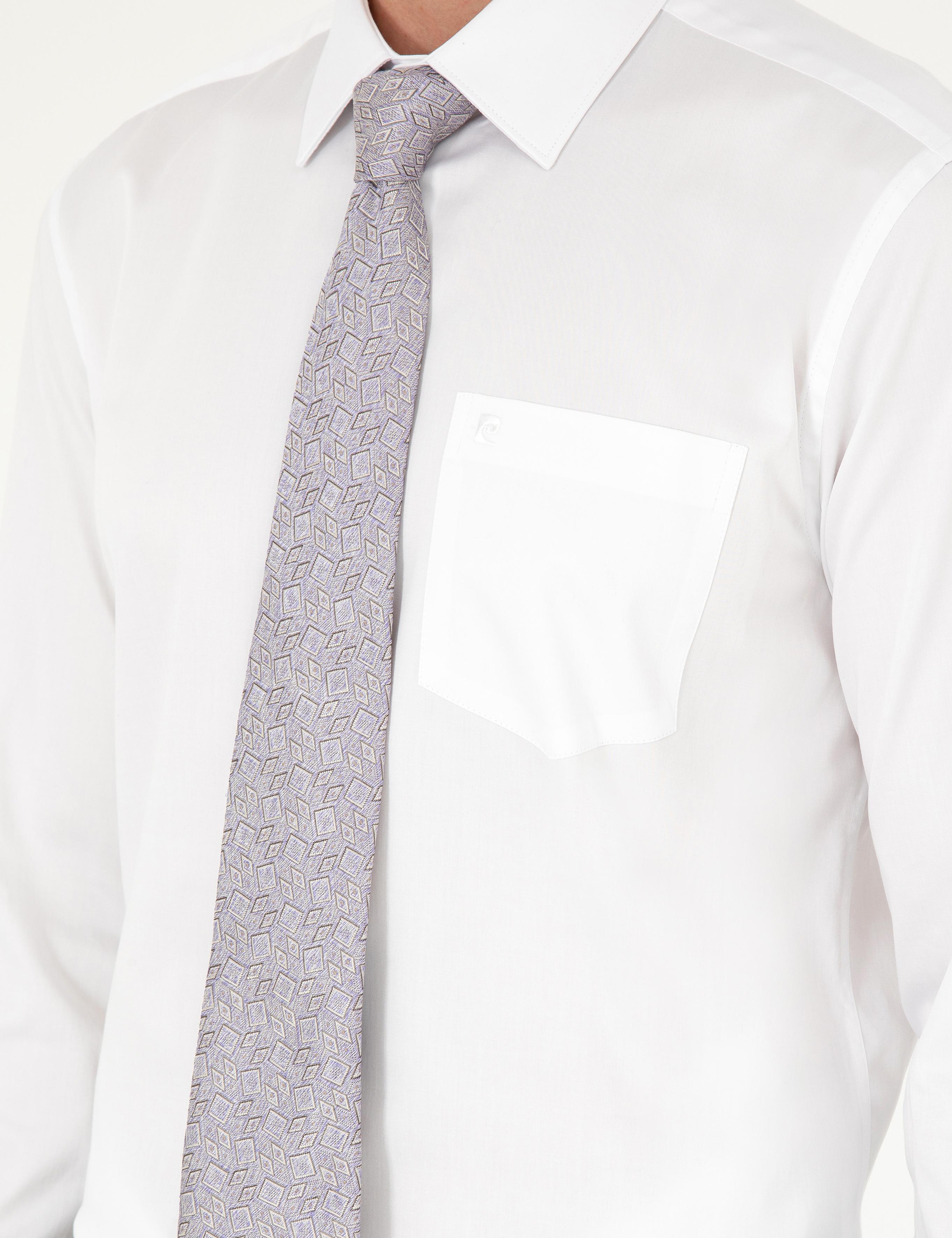 Beyaz Parlak Saten Regular Fit Uzun Kollu Basic Gömlek