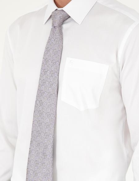 Beyaz Parlak Saten Regular Fit Uzun Kollu Basic Gömlek - 50292536014