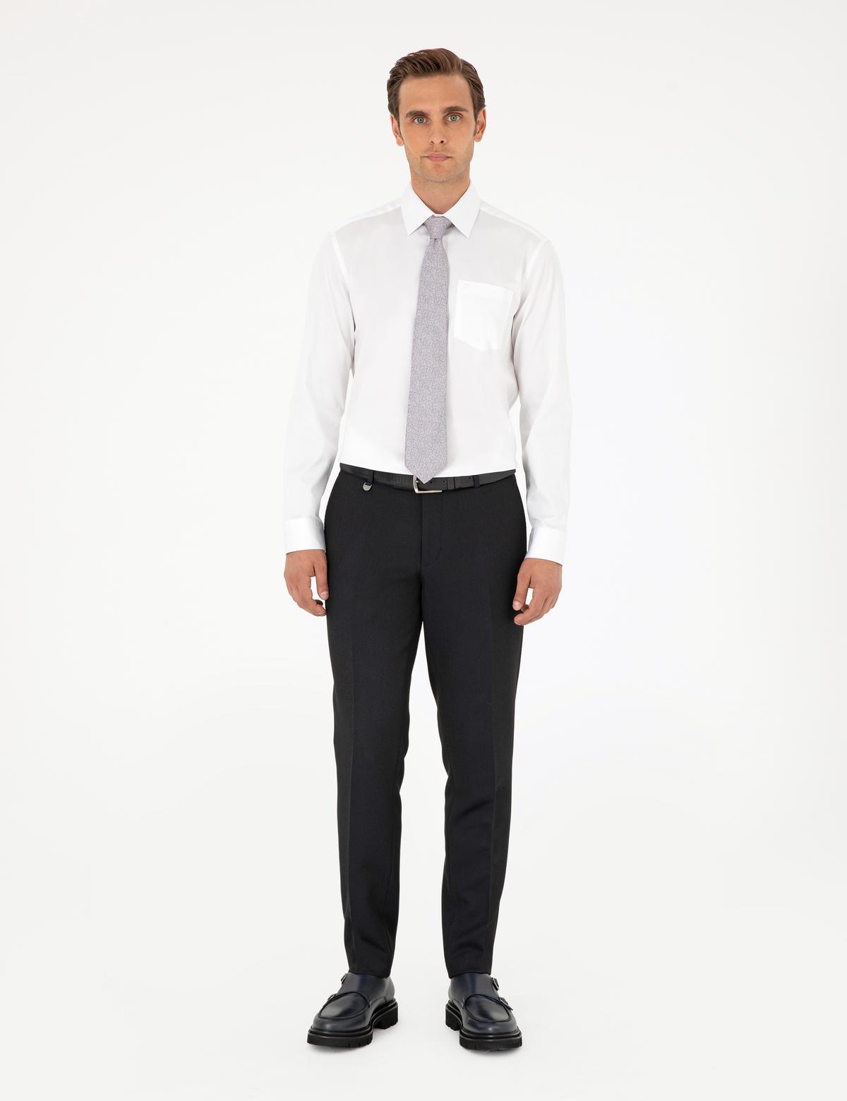 Beyaz Parlak Saten Regular Fit Uzun Kollu Basic Gömlek - 50292536014