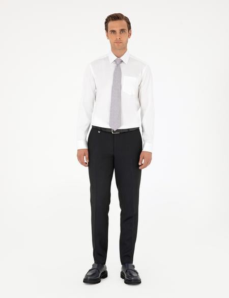 Beyaz Parlak Saten Regular Fit Uzun Kollu Basic Gömlek - 50292536014