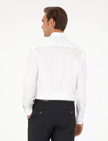 Beyaz %100 Pamuk Parlak Saten Regular Fit Uzun Kollu Basic Gömlek