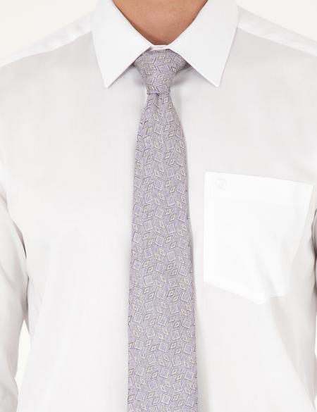 Beyaz Parlak Saten Regular Fit Uzun Kollu Basic Gömlek - 50292536014