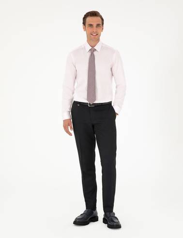 Açık Pembe %100 Pamuk Parlak Saten Slim Fit Uzun Kollu Basic Gömlek