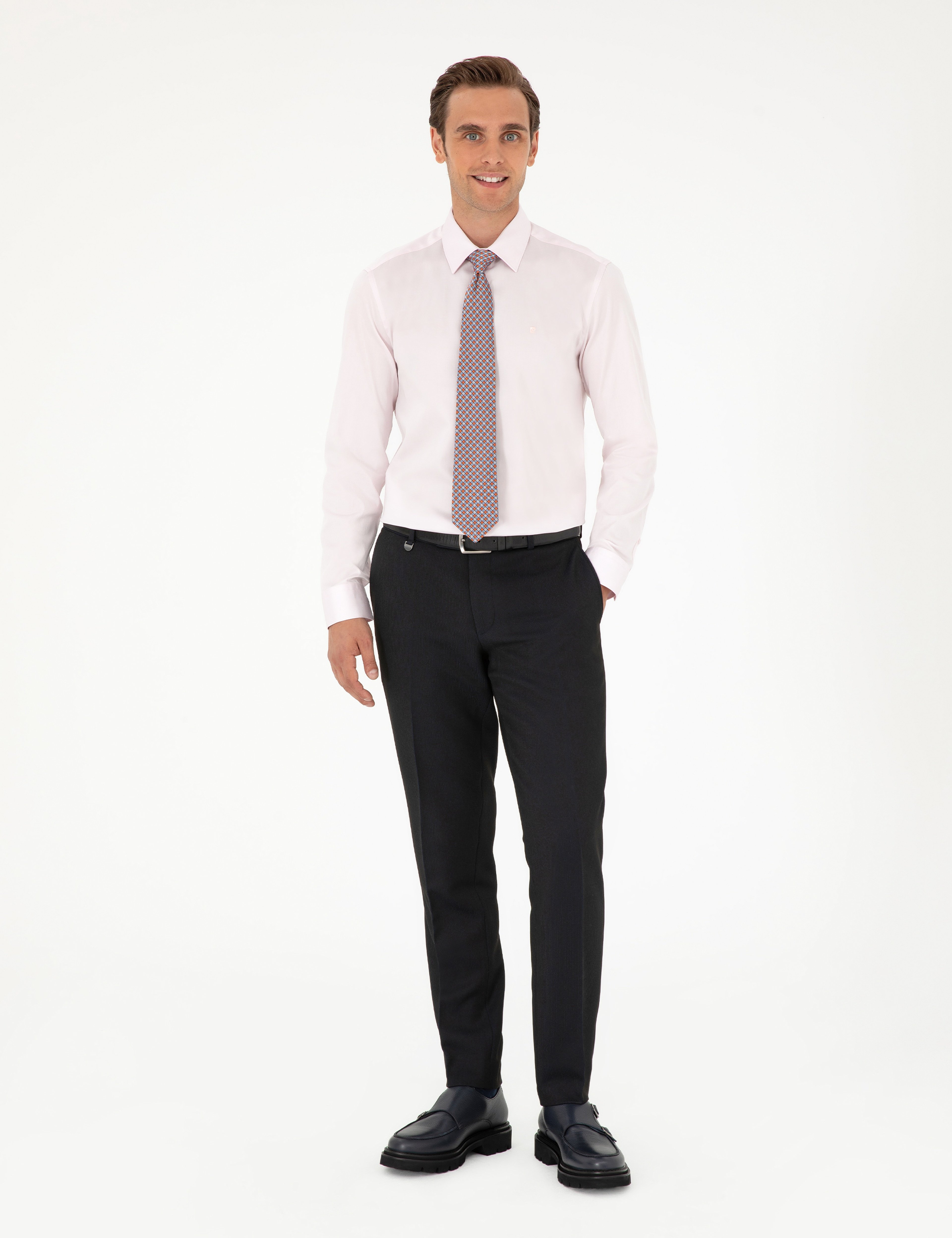 Açık Pembe %100 Pamuk Parlak Saten Slim Fit Uzun Kollu Basic Gömlek - Image 4